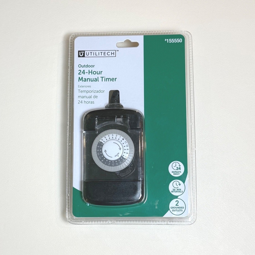 Utilitech Outdoor 24-Hour Manual Timer 2 Grounded Outlets Black #155550 NEW